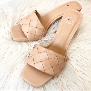 NEW Nude Weaved Braided Slip On Slide Heel Sandals